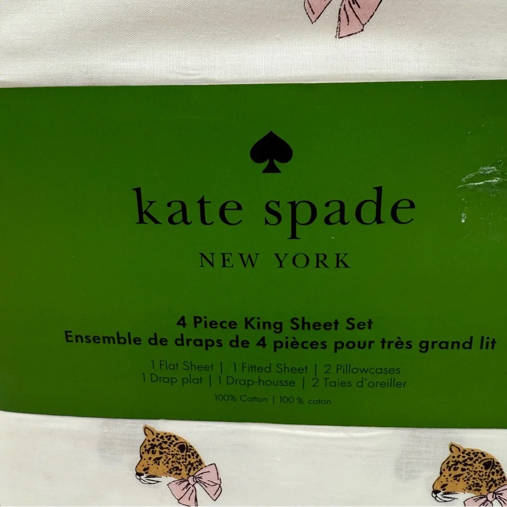 Kate Spade King Size CHEETAH LEOPARD Cotton Sheet Set cool crisp cotton New